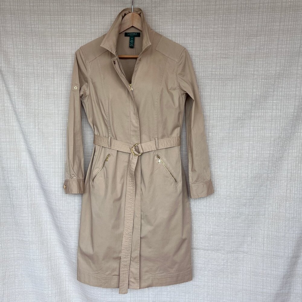Lauren Ralph Lauren Safari Shirt Dress Utility Minimalist Pockets Khaki